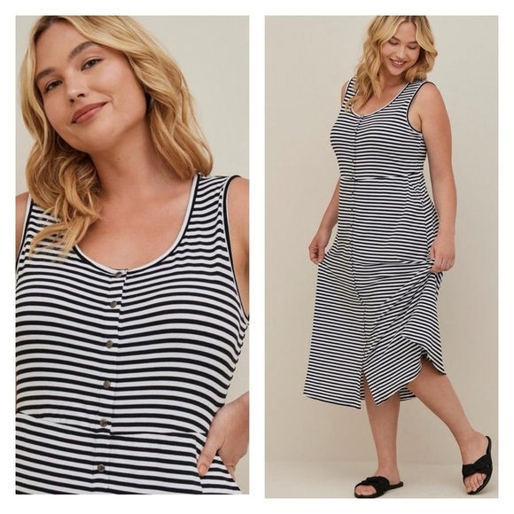 TORRID Black White Stripe Maxi Jersey Sleeveless Button Front Maxi Dress 1XL - Picture 1 of 5